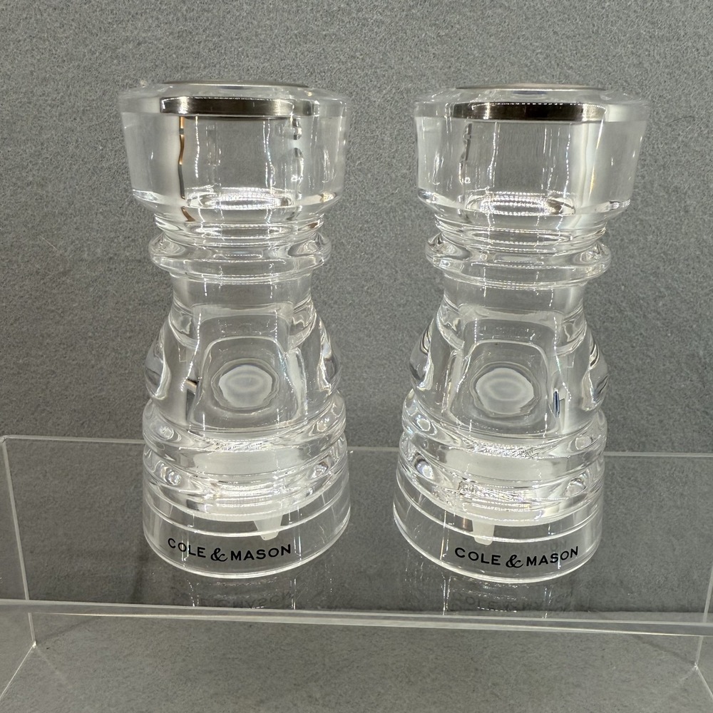 Cole & Mason London Salt & Pepper Shaker Set Clear Acrylic Modern England New